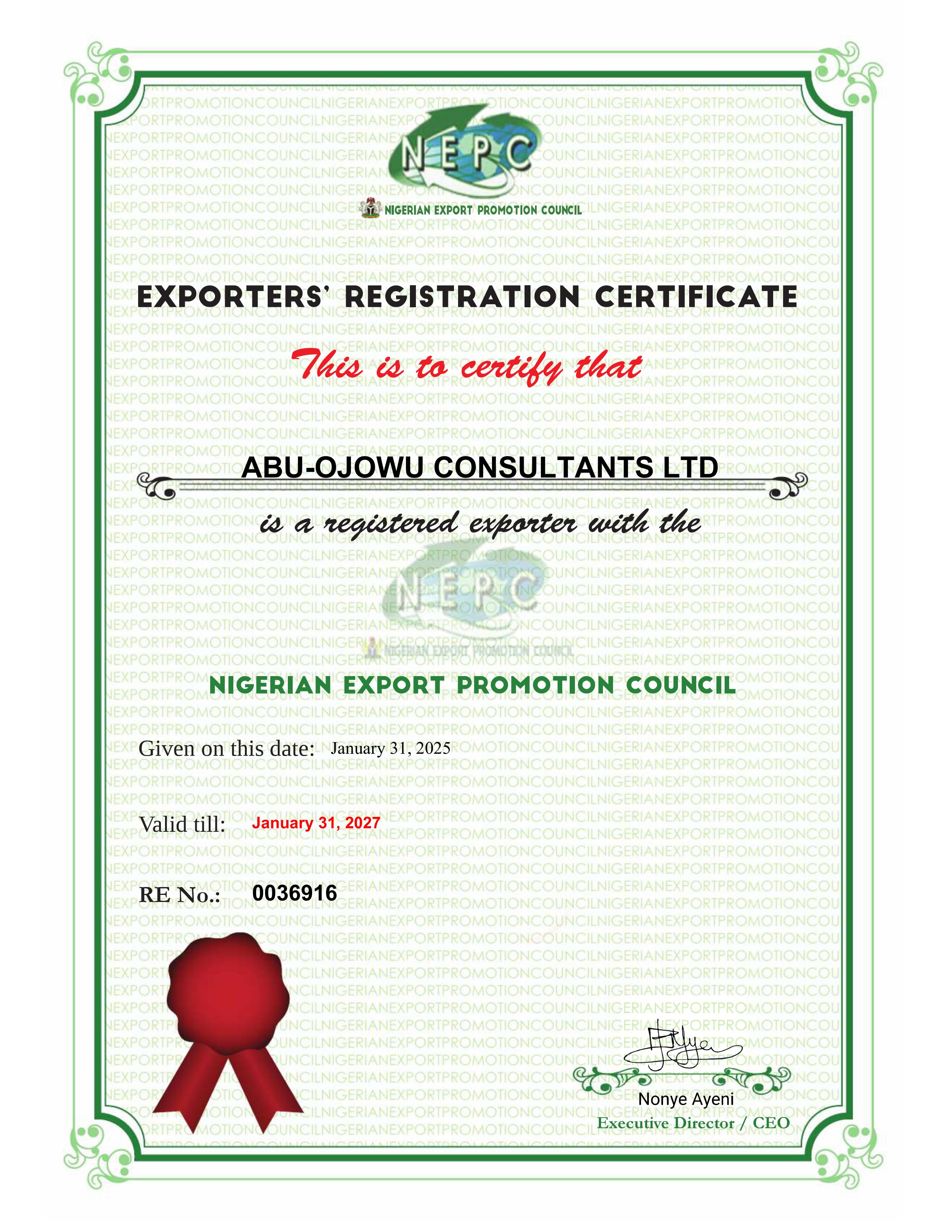 Exporters' Registration Certificate